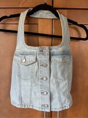 Light Wash Denim Halter Button-Front top